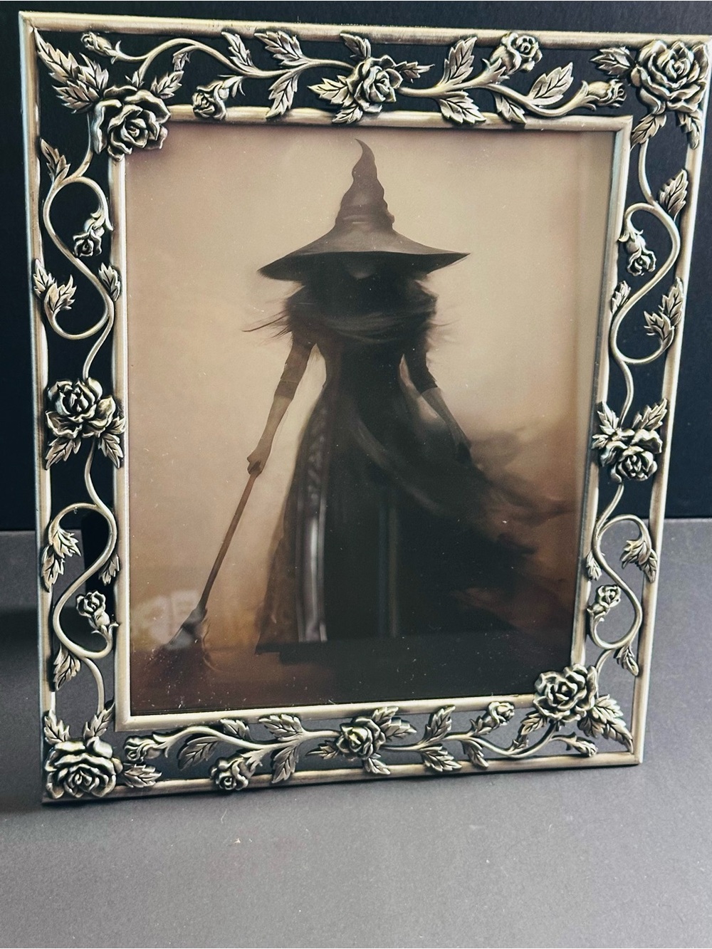 Gothic Witchy Academia Vintage Pewter Rose Vine 8x10 Frame